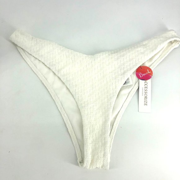 Accessorize London textured high leg bikini bottom in white UK 12 // US 8 NWT - Picture 7 of 7